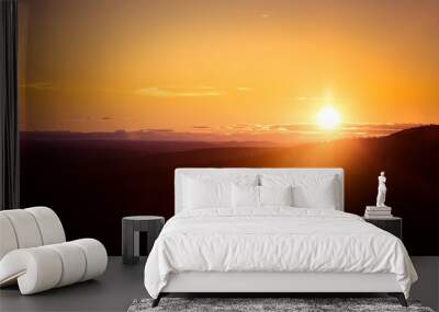 A beautiful landscape with a midnight sun above arctic circle. Dreamy scenery with light flares Wall mural