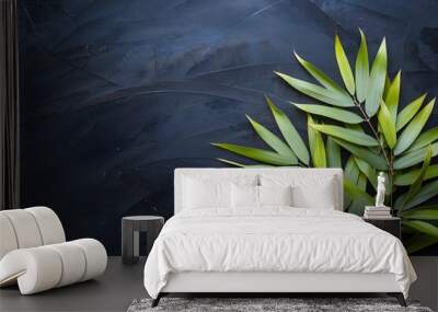 Dark background with bamboo leaves copy space for text greenery plant foliage decoration Wall mural