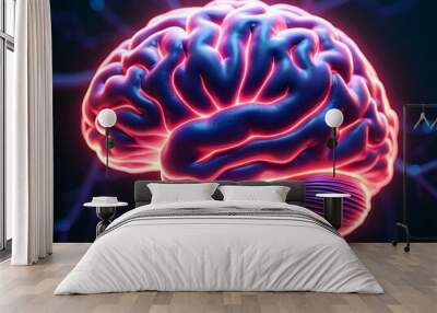 Neon brain neuroscience for intelligence mind memory cognition concept thinking patterns of human Wall mural