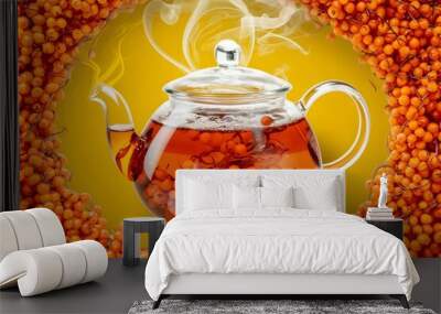 sea buckthorn herbal tea jar orange natural ingredients background copy space Wall mural