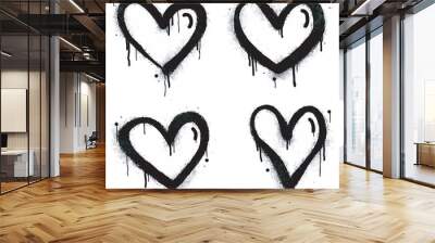 Set of graffiti hearts Signs Spray painted in black on white. Love heart drop symbol. isolated on white background. vector illustration Wall mural