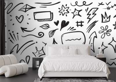 vector set of hand-drawn cartoony expression sign doodle, curve directional arrows, emoticon effects Wall mural