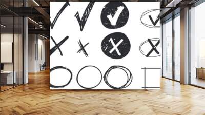 Doodle check mark set, sketch checklist icon hand drawn vector Wall mural