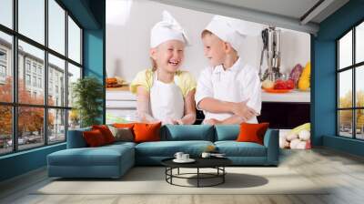 Supercilious little boy chef Wall mural