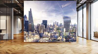 London sunset, view on business modern district Wall mural