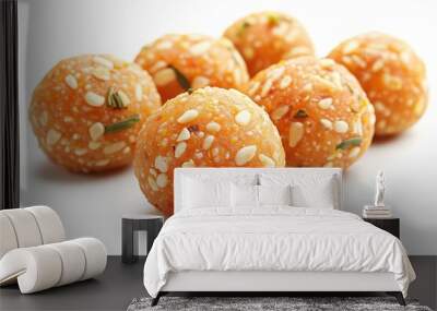 Indian dessert dish Laddu isolated against a white backdrop. Generative Ai Wall mural