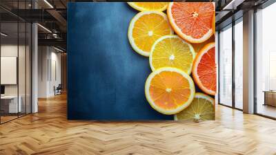 Isolated backdrop with spherical orange slices. Generative Ai Wall mural