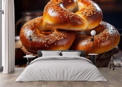 food, bread, bagel, bakery, isolated, breakfast, baked Wall mural