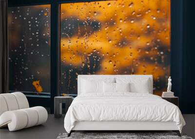 autumn night sky and window autumn background Wall mural