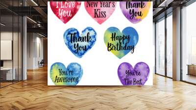 heart shaped balloons, new year celebration decor clipart, watercolor illustration, isolated on a white background  Wall mural