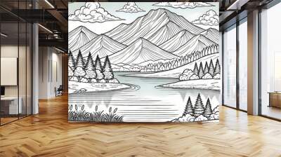 illustration of a landscape with trees Wall mural