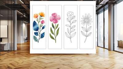 set of bookmarks, botanical illustration , isolated on white background  Wall mural