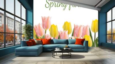 Postcard with fresh flowers tulips  and empty  place for your te Wall mural