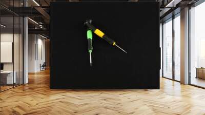 Closeup of two colorful screwdrivers on a black background Wall mural