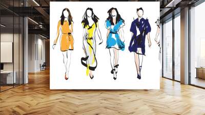 Fashion models. Sketch. Wall mural