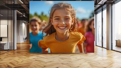 Youthful Energy: Kids Running on Athletic Track, Embracing Active Life. Generative AI Wall mural