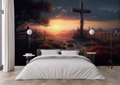 Holy cross in beautiful landscape Wall mural