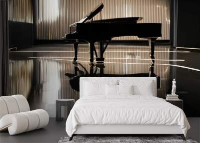 A dramatic image of a grand piano illuminated by a single spotlight in an otherwise dark room, Generative AI Wall mural