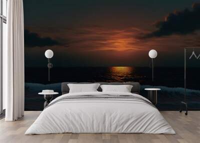 night evening sunset and ocean Wall mural