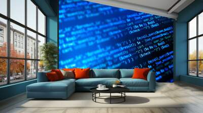 php web programming source code. Abstract code background. WWW software development. Software background. Website codes on monitor Wall mural