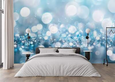 Abstract Blurred Background with Blue and Silver Bokeh Lights for Christmas, Birthday, or Wedding Wall mural