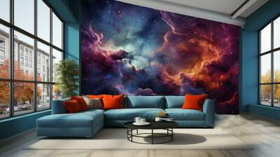 Abstract illustration, Colorful space galaxy cloud nebula. Stary night cosmos. Universe science astronomy. Supernova background wallpaper. Contrasting heaven and hell concept art Wall mural