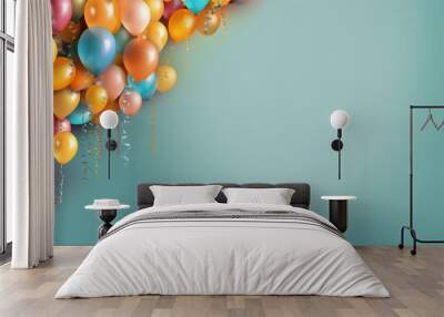 Happy Birthday celebration background with empty space for text, Balloons, and Confetti for Joyful Celebrations Wall mural