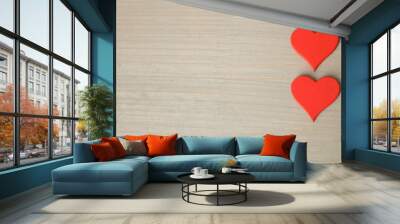 Two Red Hearts on a wooden background Wall mural