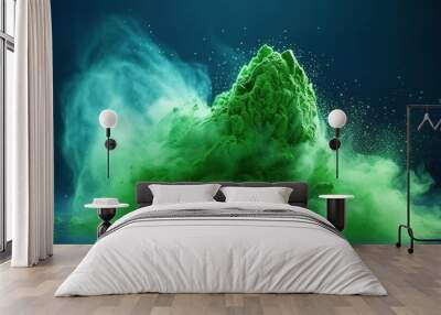 3D rendering of abstract green powder explosion isolated on black background Wall mural