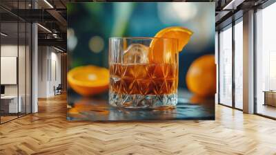 A Refreshing Cocktail with Orange Garnish Wall mural