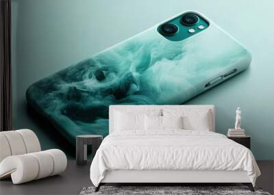 Abstract Phone Case with a Teal and White Swirl Design Wall mural