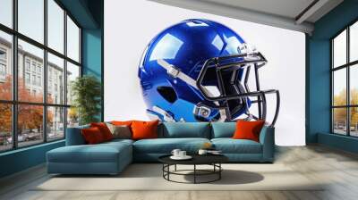 Blue Football Helmet Isolated on White Background Wall mural