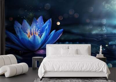 dazzling blue lotus flower. This flower looks very lively with its colorful petals, featuring various shades of blue and purple Wall mural