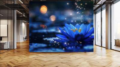 dazzling blue lotus flower. This flower looks very lively with its colorful petals, featuring various shades of blue and purple Wall mural