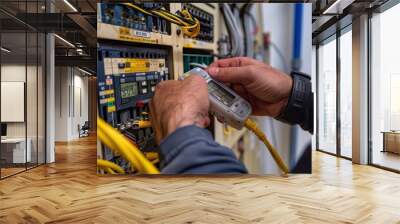 Electrician Technician Working On Electrical Panel Wall mural