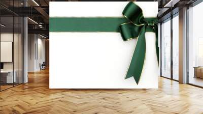 Green Ribbon Bow with Golden Edge Wall mural