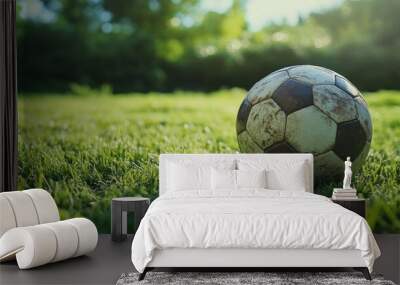 Soccer Ball on Green Grass Wall mural