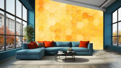 orange or yellow seamless grunge and technology concept 3d honeycomb hexagon background with geometr Wall mural