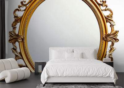 Elegant ornate gold mirror displayed isolated on transparent background Wall mural