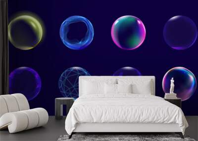 Set of spheres. Neon glowing isolated elements. Vector background Wall mural