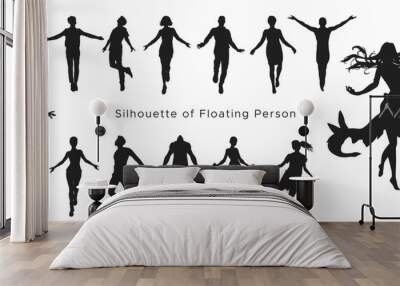 floating people set pack - flying people silhouette vector set. silhouettes of people floating in the air. gestures of people flying. flying and hovering movements. fly like an angel Wall mural