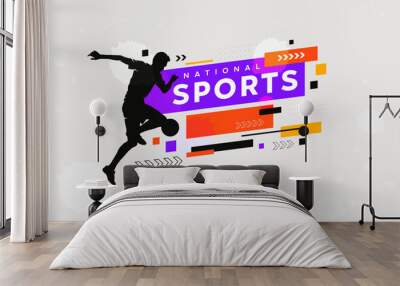 sport background, national sports day celebration concept, with abstract geometric ornament and illustration of sports athlete football player Wall mural