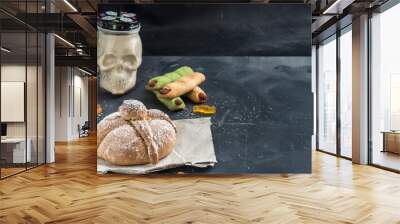 Pan de muerto black background Wall mural