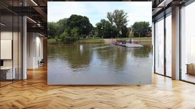 Ferry between Angern and Zahorska Ves on border line between Austria and Slovakia Wall mural