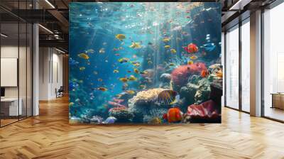 Vibrant Underwater Fish Paradise Featuring Diverse Marine Life and Colorful Coral Reefs Wall mural