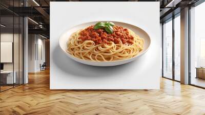 A plate of spaghetti with tomato sauce isolated on a white background. Wall mural