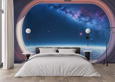 View from a window in space. Futuristic fantasy space background, backdrop, wallpaper. Wall mural