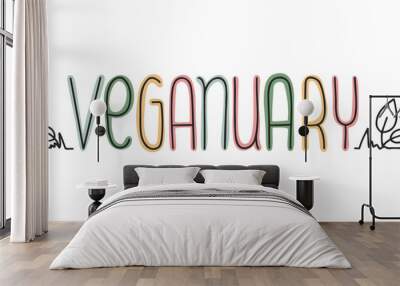 Symbol for the Veganuary, a vegan lifestyle for the month of January. Eat less meat for the well-being of animal, environment. Wall mural