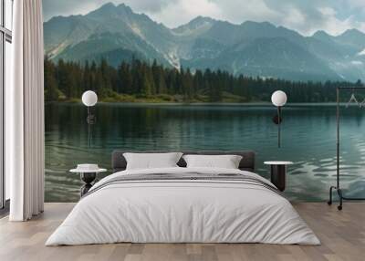 A beautiful lake with mountains in the background. Wall mural