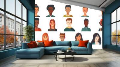 A colorful image of people with different hairstyles and facial features. Wall mural